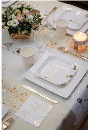 10 Petites Assiettes En Carton Traîneau Du Père Noël Blanc Et Or –