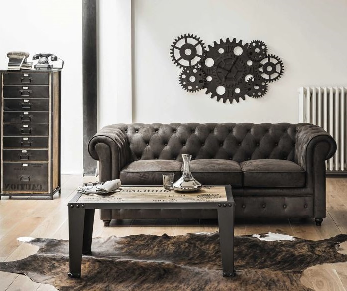 Chesterfield – Canapé Capitonné 2 3 Places En Suédine Marron