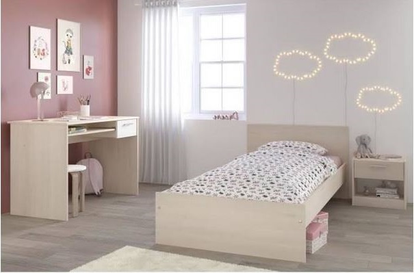 Charlemagne Chambre Enfant Complète – Lit + Chevet + Bureau – Style Contemporain
