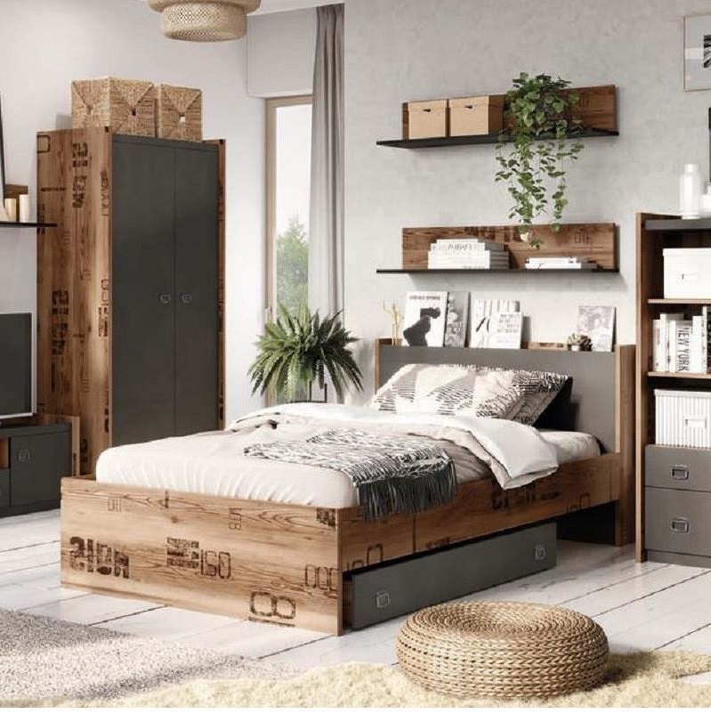Lit Double Fargo Couleur Graphite Et Bois