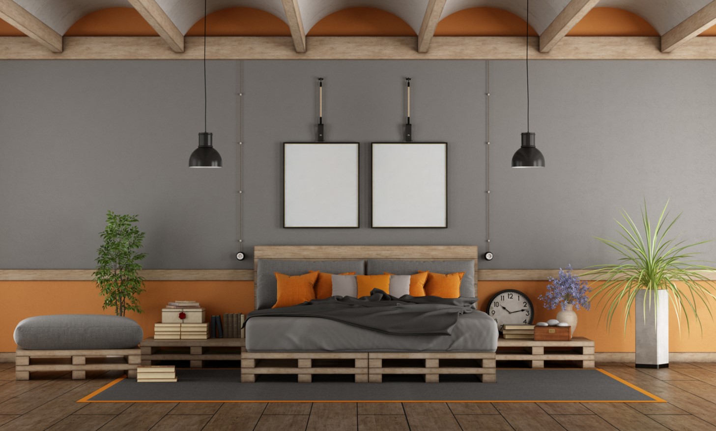 Lit En Palettes Avec Tables De Nuit Et Sur Deux Niveaux