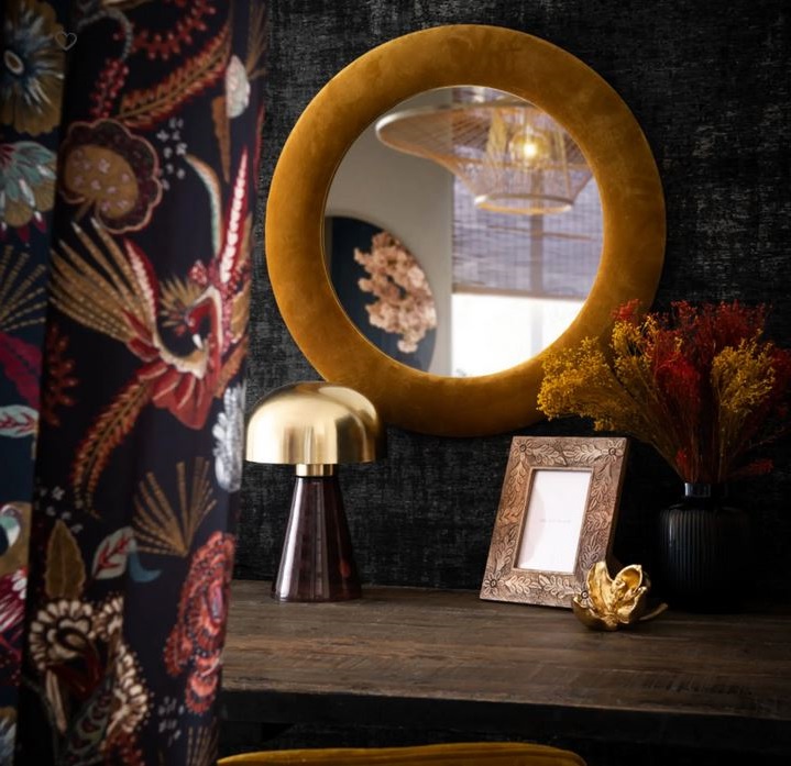 Adele Miroir En Velours Jaune Moutarde
