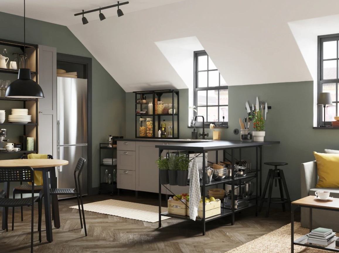 Cuisine De Style Urbain Avec Un îlot à Rangement Ouvert