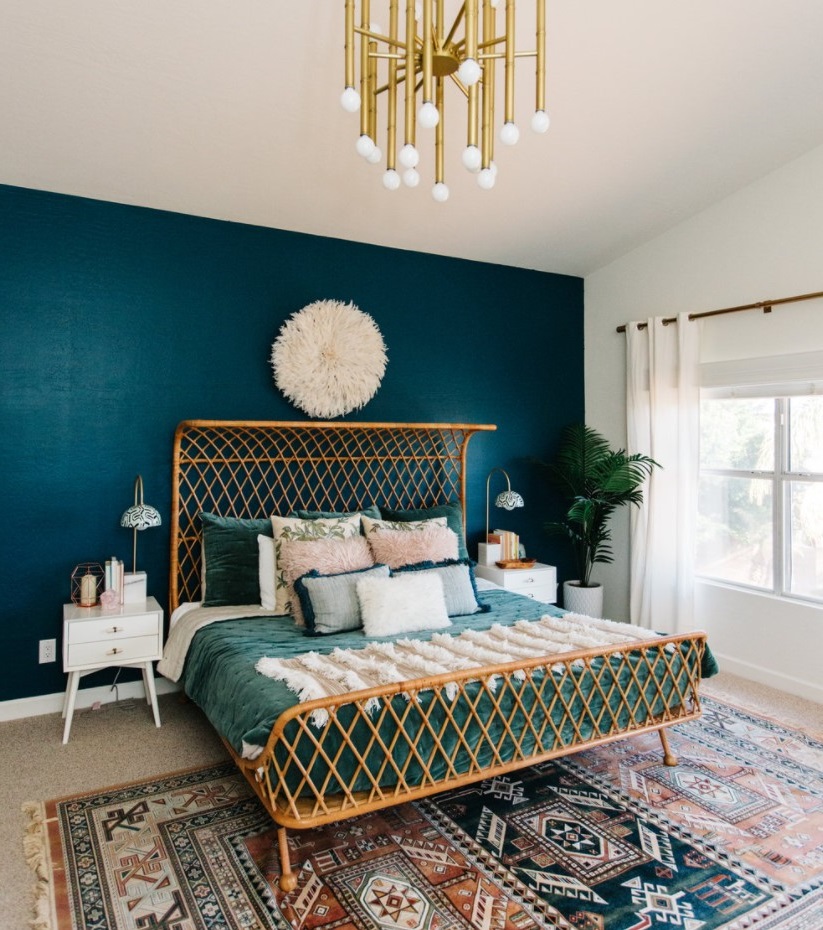 Chambre Bleu Canard Avec Grand Tapis