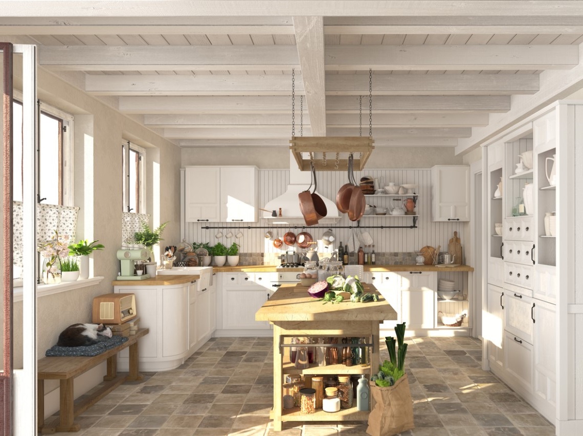 Cuisine Rustique Avec Le Casserolier Suspendu