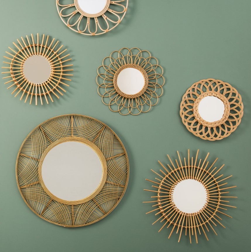 Miroir Fleurs En Rotin