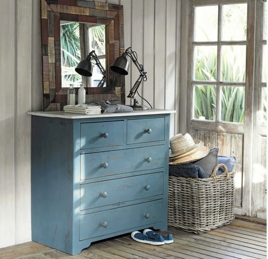 Avignon Commode En Manguier Bleue Effet Vieilli –