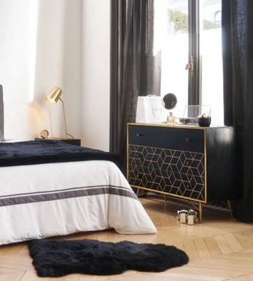 Jagger Commode 3 Tiroirs En Manguier Massif Noir Et Métal Doré –
