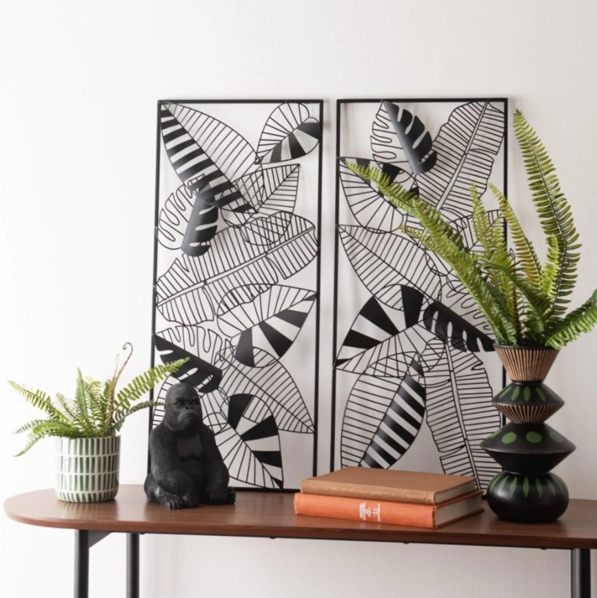 Meya Diptyque Filaire En Métal Noir Motifs Feuilles