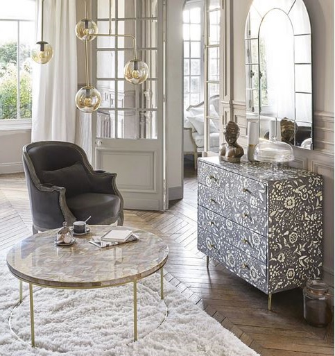 Gabriella Commode 3 Tiroirs Gris Motif Floral