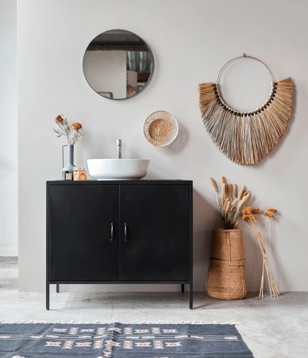 Meuble Sous Vasque Noir Et Accent Sur Les Accessoires