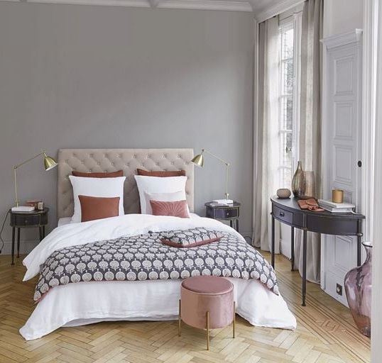 Chesterfield Tête De Lit Capitonnée Vintage En Lin