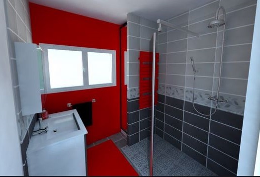 Sdb Gris Et Rouge – Douche à L'italienne