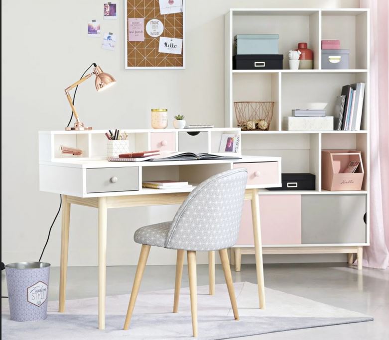 Blush Bureau Vintage Blanc 2 Tiroirs Gris Et Rose –