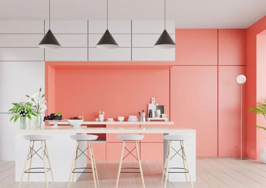 Du Blanc Et Du Corail Dans Une Cuisine Contemporaine –