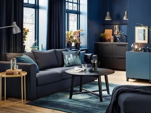 salon Bleu Nuit Et Gris