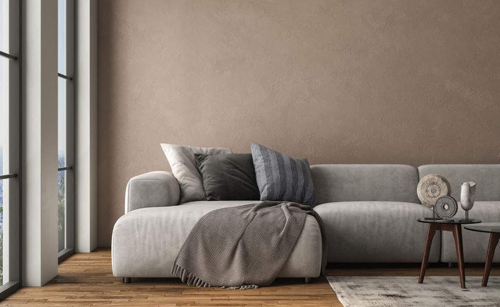 Canapé D'angle En Microfibre Gris Dans Son Salon