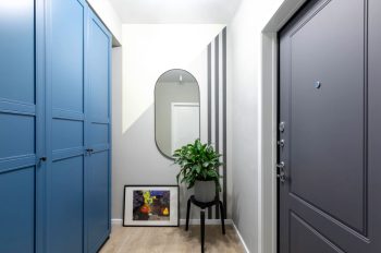 Couloir D'entrée Dans Une Maison Moderne, Cadre, Fleur Et Mirroir