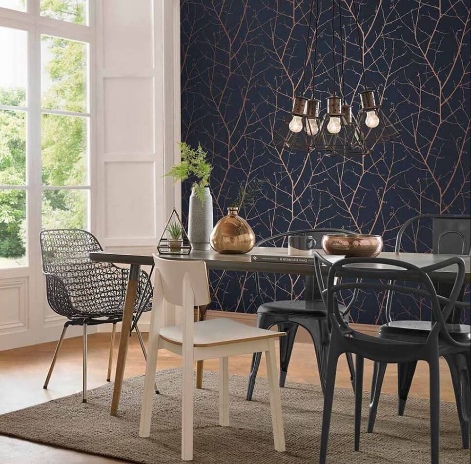 salle à Manger Papier Peint Bleu Sombre