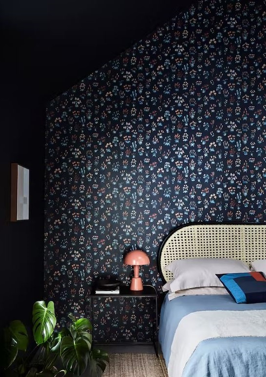 chambre Papier Peint Bleu Foncé