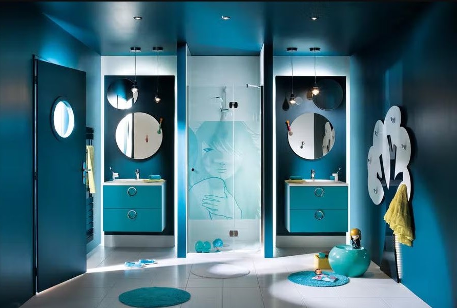 salle De Bain Bleu Foncé Et Cyan