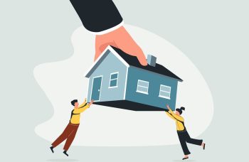 Illustration D'une Main Qui Récupère Une Maison, Deux Personnes S'y Accrochent