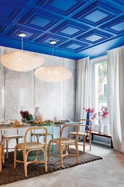 salle à Manger Plafond Bleu
